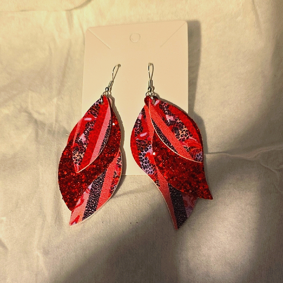 Vibrant Red And Pink Leaf Earrings